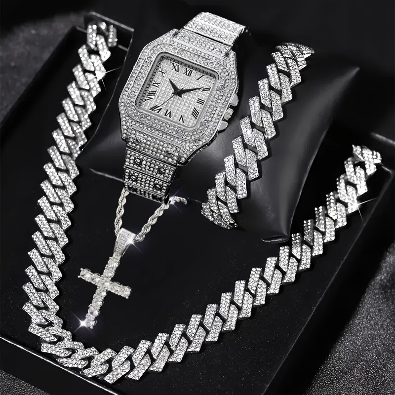 4 Parça Moda Buzlu Kare Erkek  - Luxury Watch Iceberg incelemesi ve fiyatı